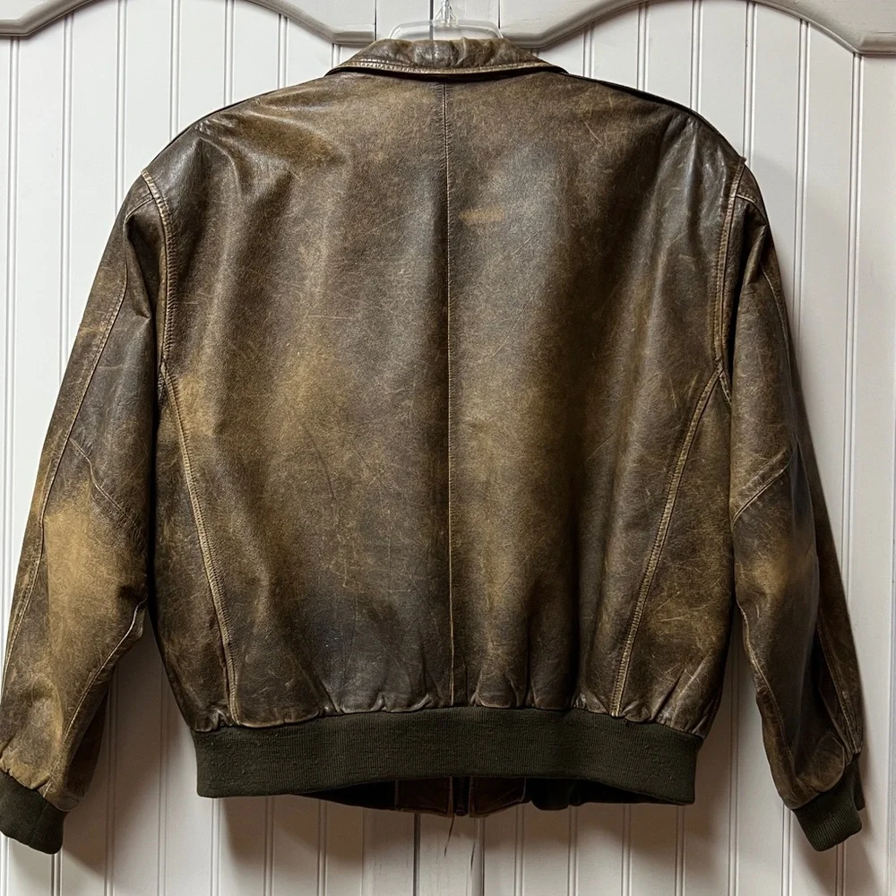 80s Flightline Pilots Leather Bomber Jacket XL Vintage